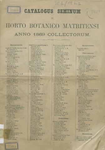 Catalogus Seminum in Horto Botanico Matritensi anno 1869 collectorum