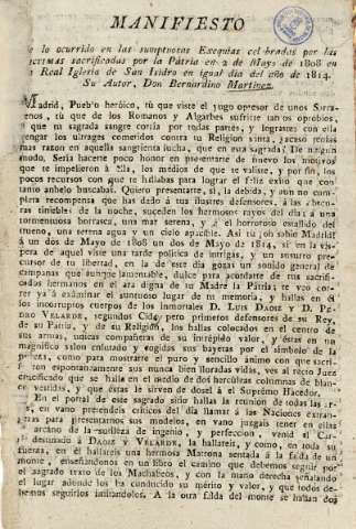 Manifiesto de lo ocurrido en las sumptuosas... (1814)