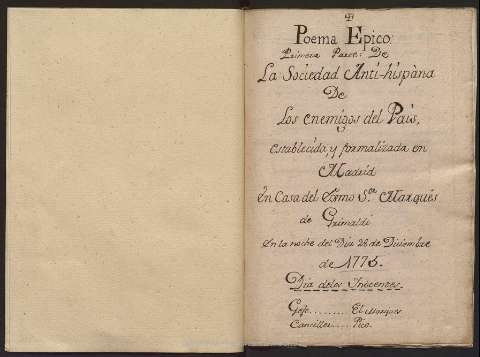 Poema epico : Primera parte : De la Sociedad... (1776?)