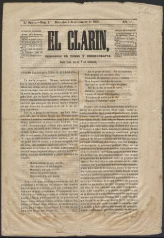 El Clarín : periódico de toros y chismografía (1850-1851)
