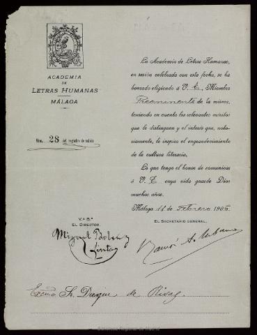 Nombramiento como miembro preeminente de la... (1906)