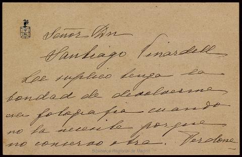 Tarjeta, de Pilar Millán Astray a Santiago... (entre 1919 y 1936)